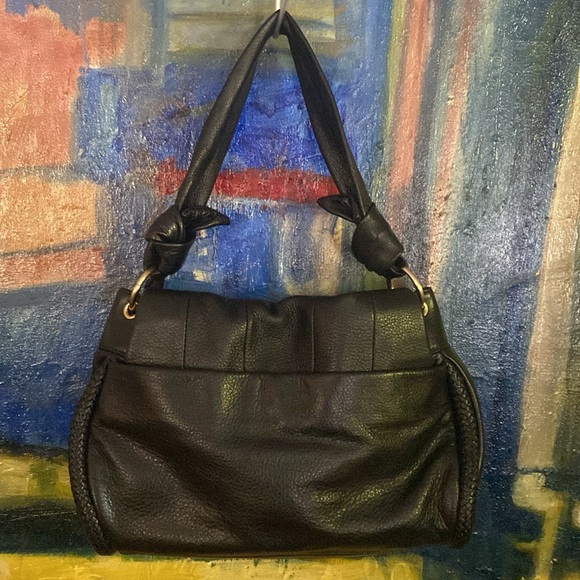 COLE HAAN // ltd ed black buttery leather knot strap magnetic flap shoulder bag - Picture 6 of 13